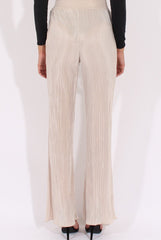 Cream Pleated Long High Waisted Trousers - Jojo-Trousers
