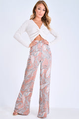 Cream Plisse Plunge Twist Front Crop Top - Paolina-Tops