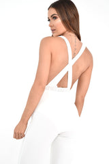 Cream Plunge Cross Back Bodysuit - Elenora-Bodysuits