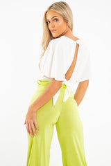 Cream Plunge Tie Back Blouse Crop Top - Bryelle-Blouse