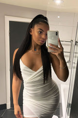 Cream Plunge Wrap Front Slinky Mini Dress - Cressie-Dresses