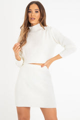 Cream Rib Knit Crop Jumper Mini Skirt Co-Ord - Katie-Co-ords