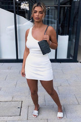 Cream Rib Knit One Shoulder Mini Dress - Elisabeth-Dresses