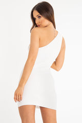 Cream Rib Knit One Shoulder Mini Dress - Elisabeth-Dresses