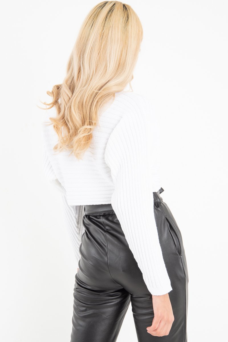 Cream Rib Knit Roll Neck Crop Jumper - Rylan-Crop Jumper