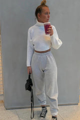 Cream Rib Knit Roll Neck Crop Jumper - Rylan-Crop Jumper