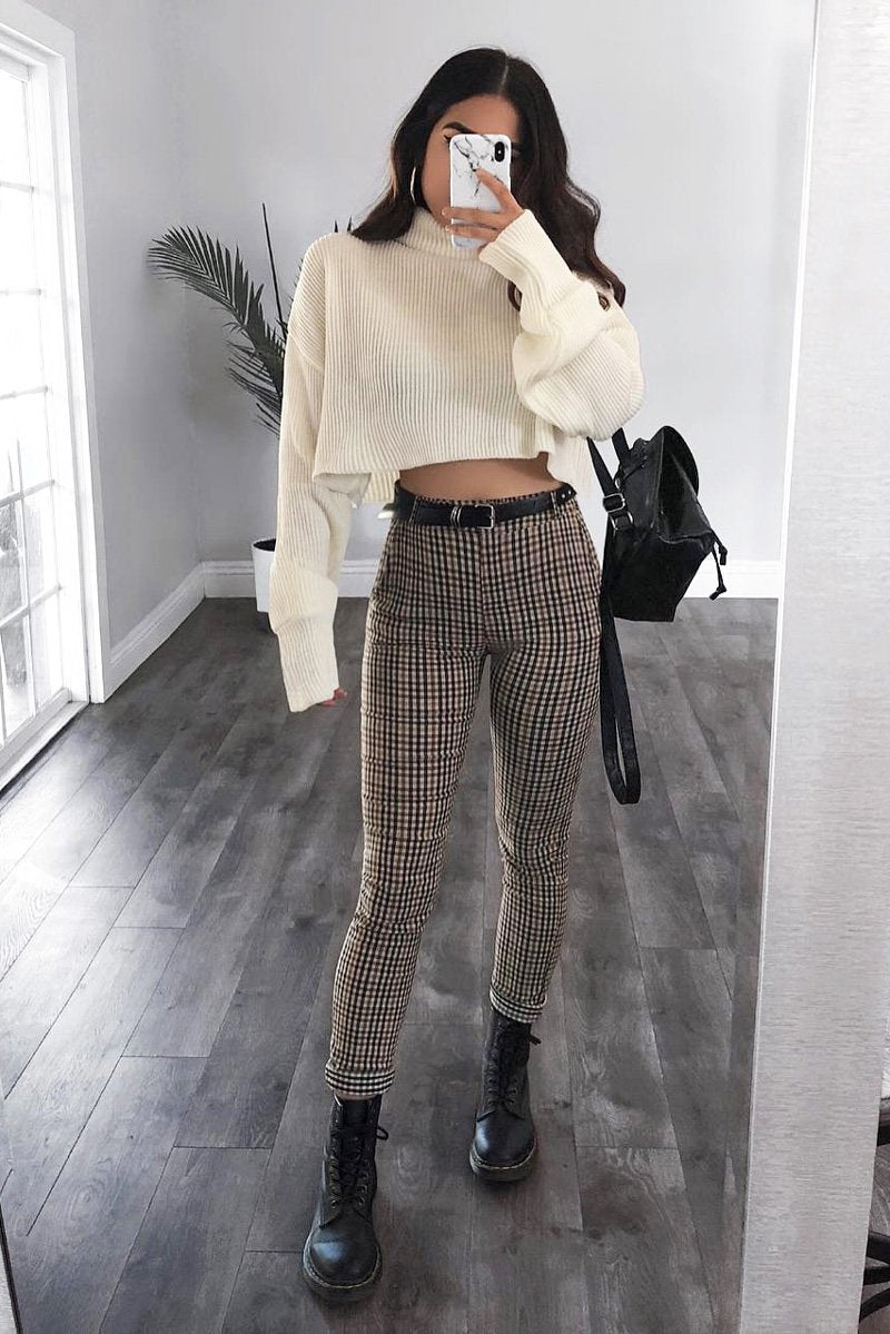 Cream Rib Knit Roll Neck Jumper - Brinna-Jumper