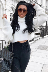 Cream Rib Knit Roll Neck Jumper - Brinna-Jumper