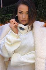 Cream Rib Knit Roll Neck Jumper - Brinna-Jumper