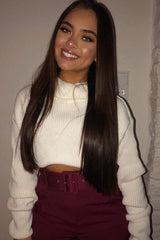 Cream Rib Knit Roll Neck Jumper - Brinna-Jumper