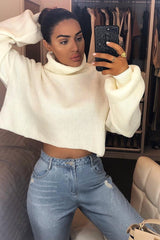 Cream Rib Knit Roll Neck Jumper - Brinna-Jumper