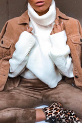 Cream Rib Knit Roll Neck Jumper - Brinna-Jumper