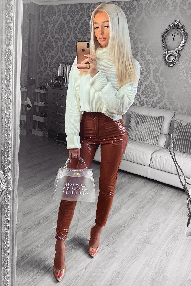 Cream Rib Knit Roll Neck Jumper - Brinna-Jumper