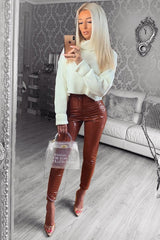 Cream Rib Knit Roll Neck Jumper - Brinna-Jumper