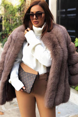 Cream Rib Knit Roll Neck Jumper - Brinna-Jumper