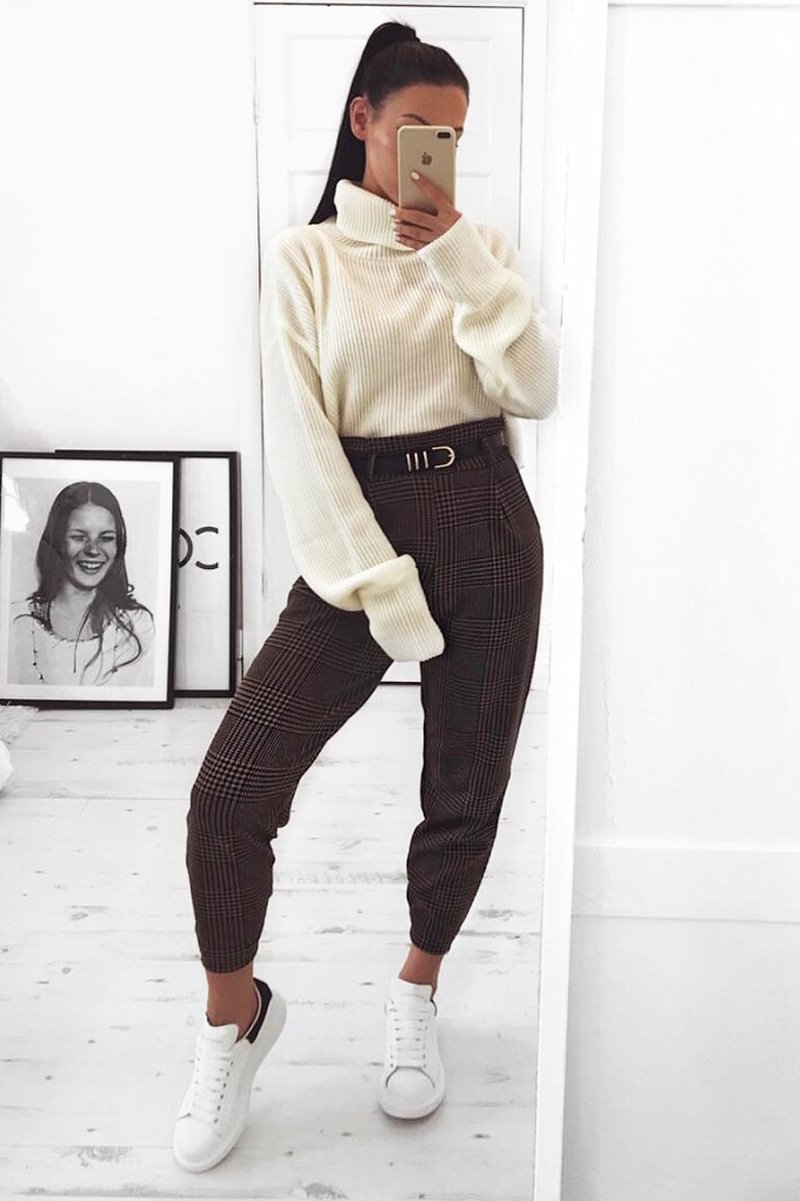 Cream Rib Knit Roll Neck Jumper - Brinna-Jumper
