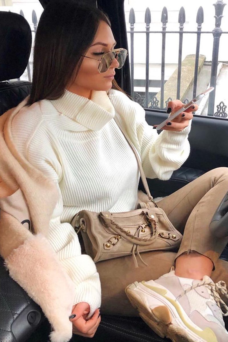 Cream Rib Knit Roll Neck Jumper - Brinna-Jumper