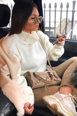 Cream Rib Knit Roll Neck Jumper - Brinna-Jumper