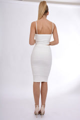 Cream Ribbed Plunge Bodycon Co-ord - Theodora-Co-ords