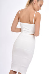 Cream Ribbed Plunge Bodycon Co-ord - Theodora-Co-ords