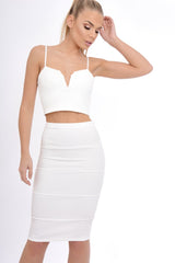 Cream Ribbed Plunge Bodycon Co-ord - Theodora-Co-ords