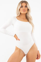 Cream Ribbed Square Neck Bodysuit - Alysha-Bodysuits