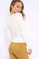 Cream Ribbed Thin Knit Wrap Top - Jordi-Tops