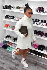 Cream Roll Neck Mini Jumper Dress - Dariyana-Dresses