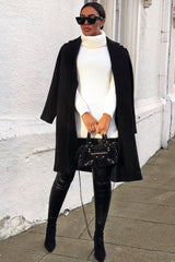 Cream Roll Neck Mini Jumper Dress - Dariyana-Dresses