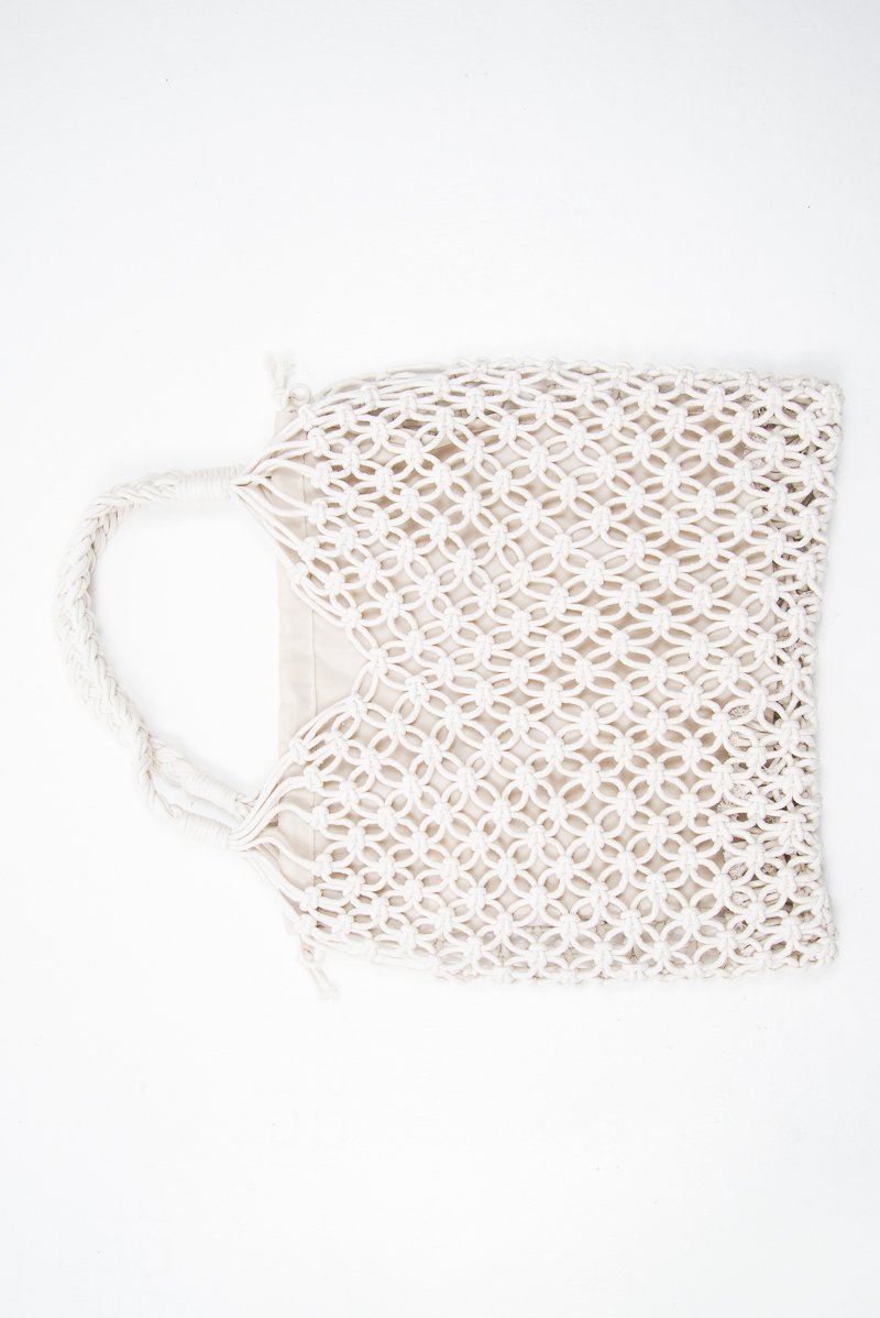 Cream Rope Knotted Braid Detail Tote Bag - Farah-Bags