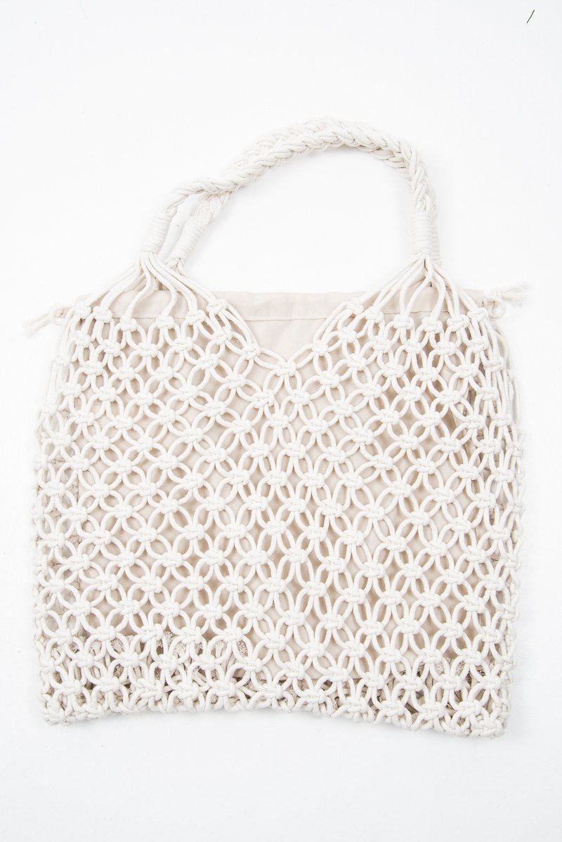 Cream Rope Knotted Braid Detail Tote Bag - Farah-Bags