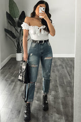 Cream Ruffle Tie Front Bardot Crop Top - Pandora-Crop Tops