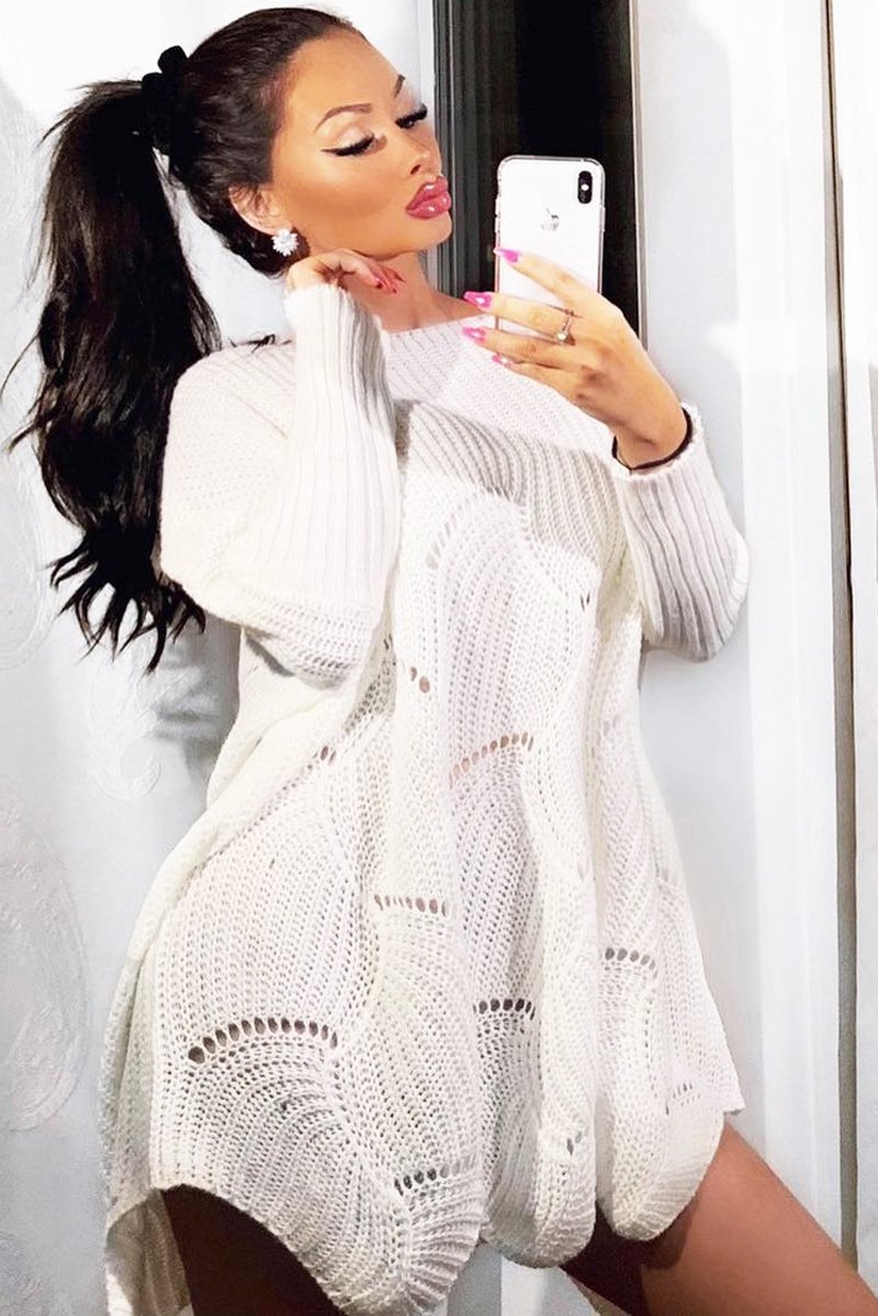 Cream Scallop Hem Knit Jumper - Elyssa-Jumper