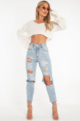 Cream Scoop Neck Knitted Cropped Jumper - Livvy-Crop Jumper