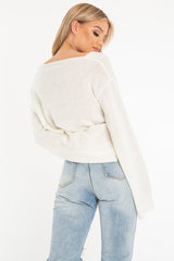 Cream Scoop Neck Knitted Cropped Jumper - Livvy-Crop Jumper