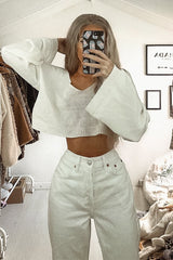 Cream Scoop Neck Knitted Cropped Jumper - Livvy-Crop Jumper