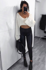 Cream Scoop Neck Knitted Cropped Jumper - Livvy-Crop Jumper
