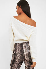 Cream Slash Neck Knitted Jumper - Alessia-Jumper