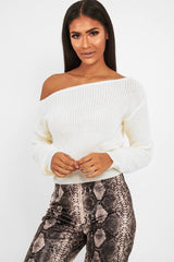 Cream Slash Neck Knitted Jumper - Alessia-Jumper