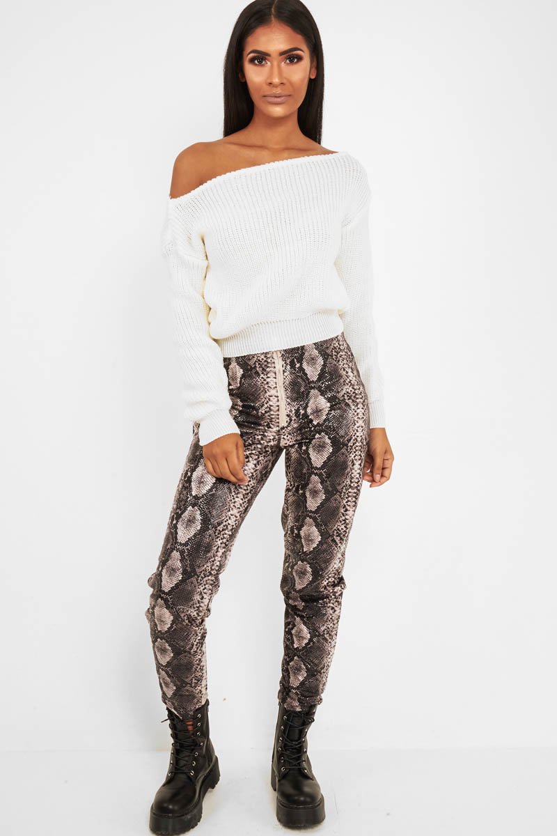 Cream Slash Neck Knitted Jumper - Alessia-Jumper