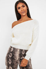 Cream Slash Neck Knitted Jumper - Alessia-Jumper