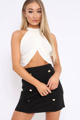 Cream Slinky Halterneck Wrap Top - Giovanna-Crop Tops