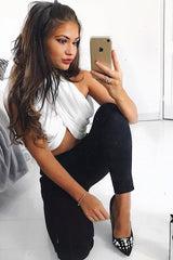 Cream Slinky Halterneck Wrap Top - Giovanna-Crop Tops