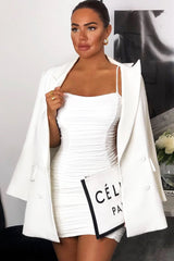 Cream Slinky Ruched Tie Strap Bodycon Dress - Caressa-Dresses