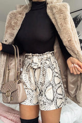 Cream Snake Tie Waist Paper Bag Shorts - Delcie-Shorts