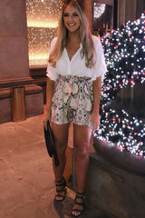 Cream Snake Tie Waist Paper Bag Shorts - Delcie-Shorts