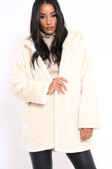 Cream Soft Faux Fur Hooded Coat - Kila-Jackets