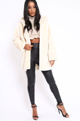 Cream Soft Faux Fur Hooded Coat - Kila-Jackets