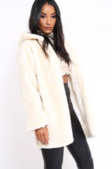 Cream Soft Faux Fur Hooded Coat - Kila-Jackets