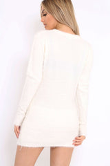 Cream Soft Fur Knit Jumper Dress - Beck-Dresses